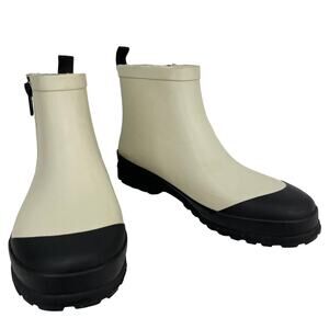 Madewell The Zip-Up Lugsole Rain Boot Beige Black 9 Ashen Silver